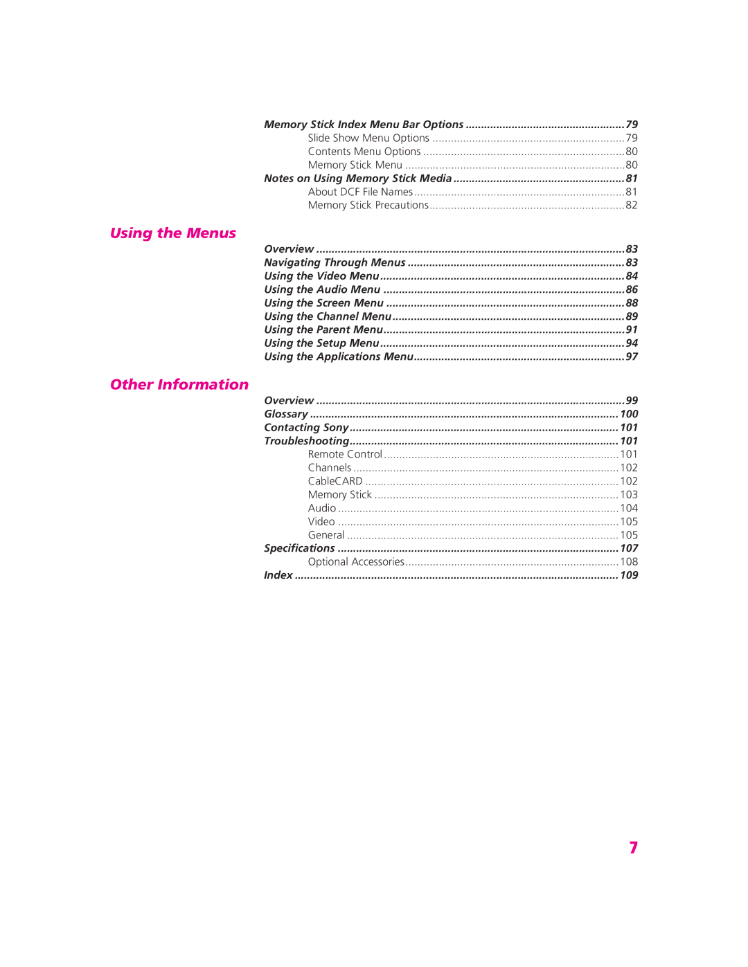 Sony KDP-51WS655, KDP-57WS655, KDP-57WS655, KDP-51WS655 manual Using the Menus 