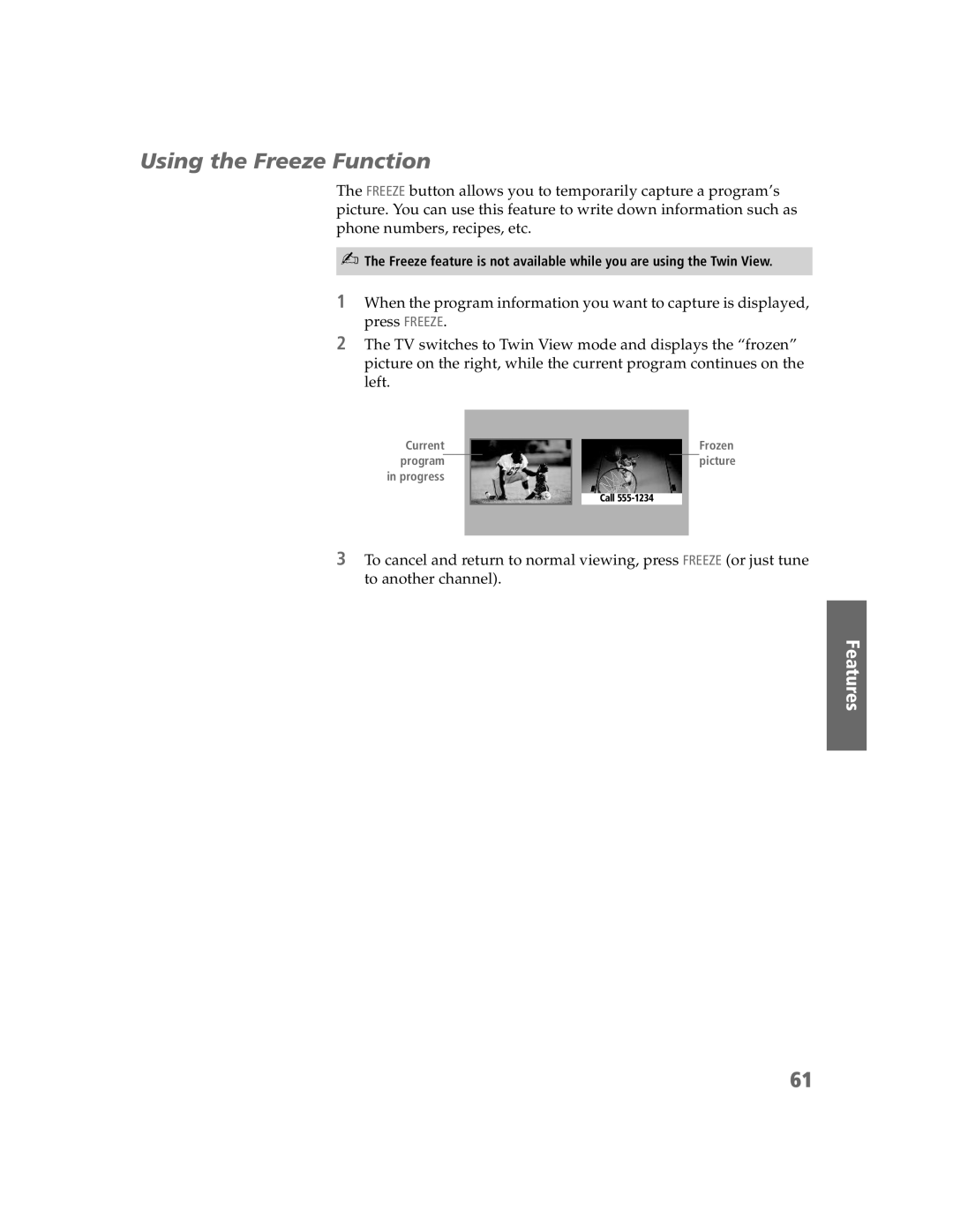 Sony KDP-51W5550, KDP-65W5550, KDP-57W5550 operating instructions Using the Freeze Function 