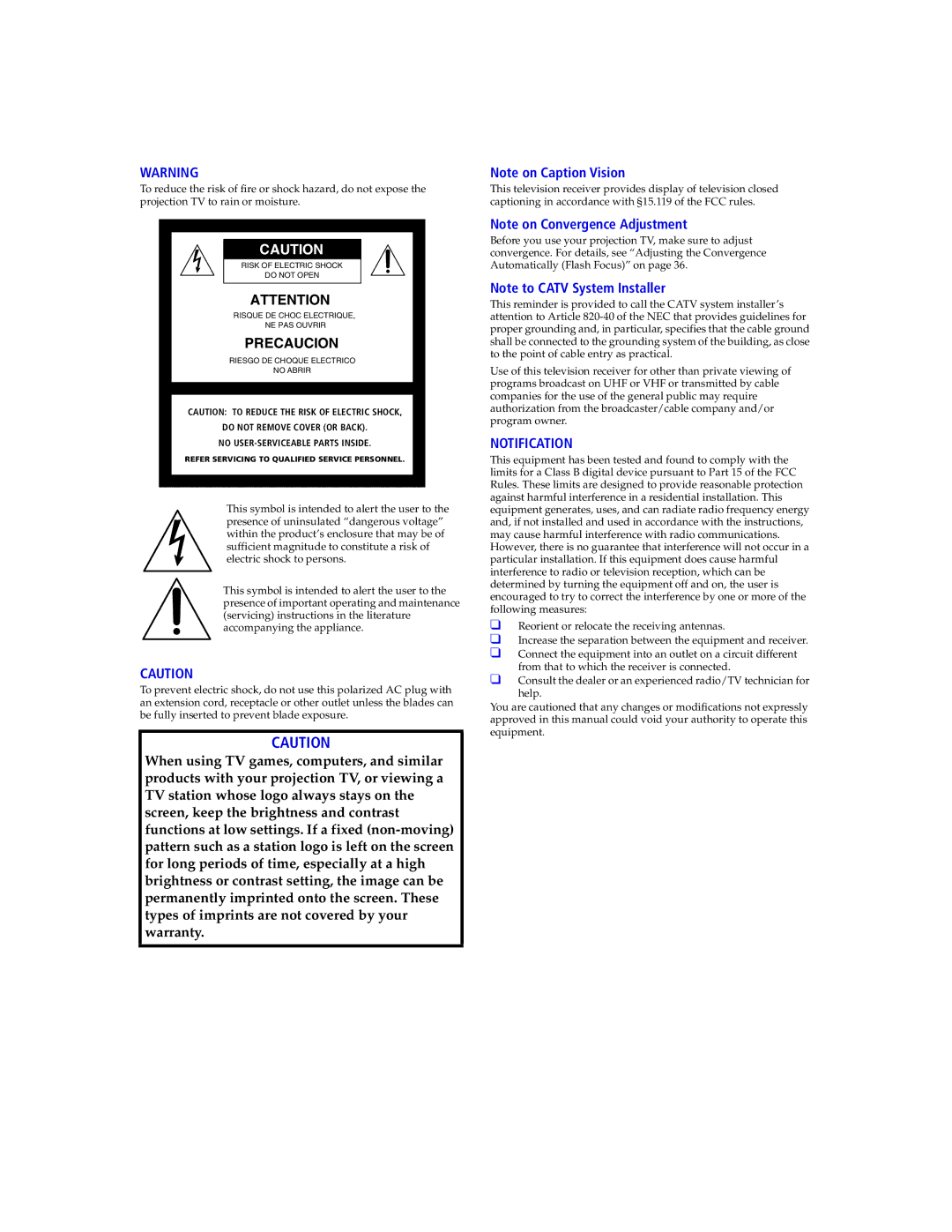 Sony KDP 57XBR2, KDP 65XBR2 instruction manual Notification 