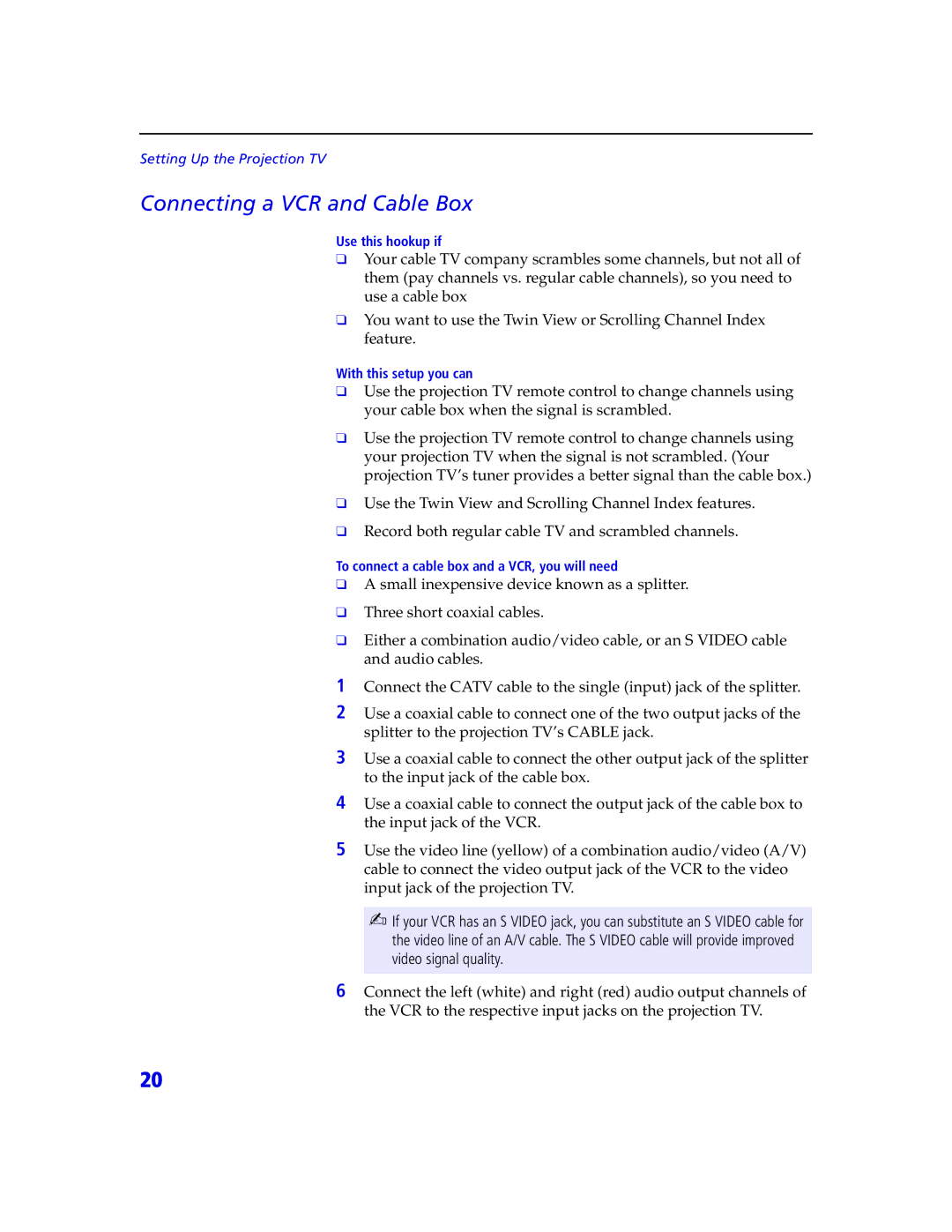 Sony KDP 65XBR2, KDP 57XBR2 instruction manual Connecting a VCR and Cable Box 