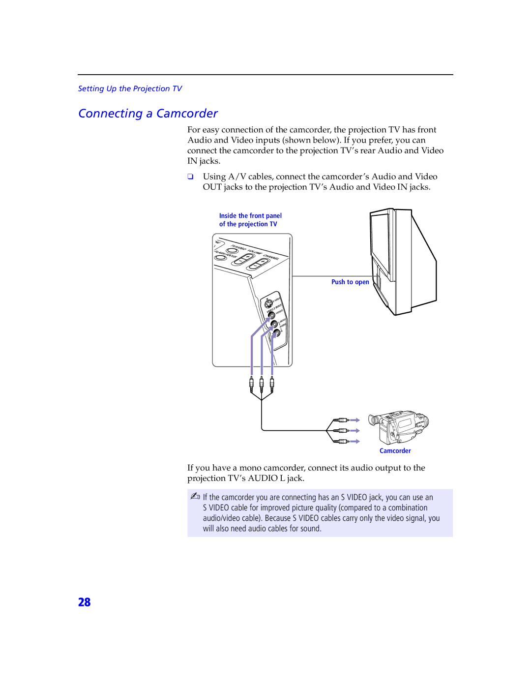 Sony KDP 65XBR2, KDP 57XBR2 instruction manual Connecting a Camcorder 