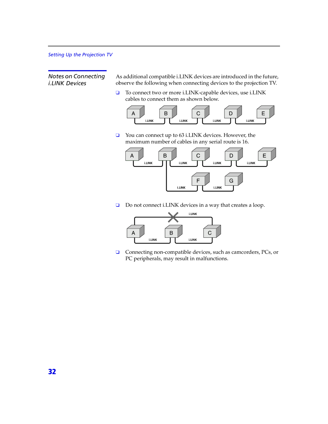 Sony KDP 65XBR2, KDP 57XBR2 instruction manual Do not connect i.LINK devices in a way that creates a loop 