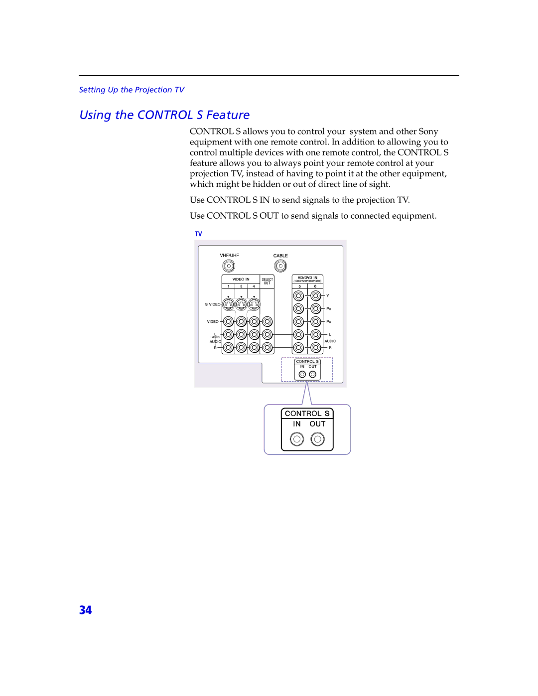 Sony KDP 65XBR2, KDP 57XBR2 instruction manual Using the Control S Feature 