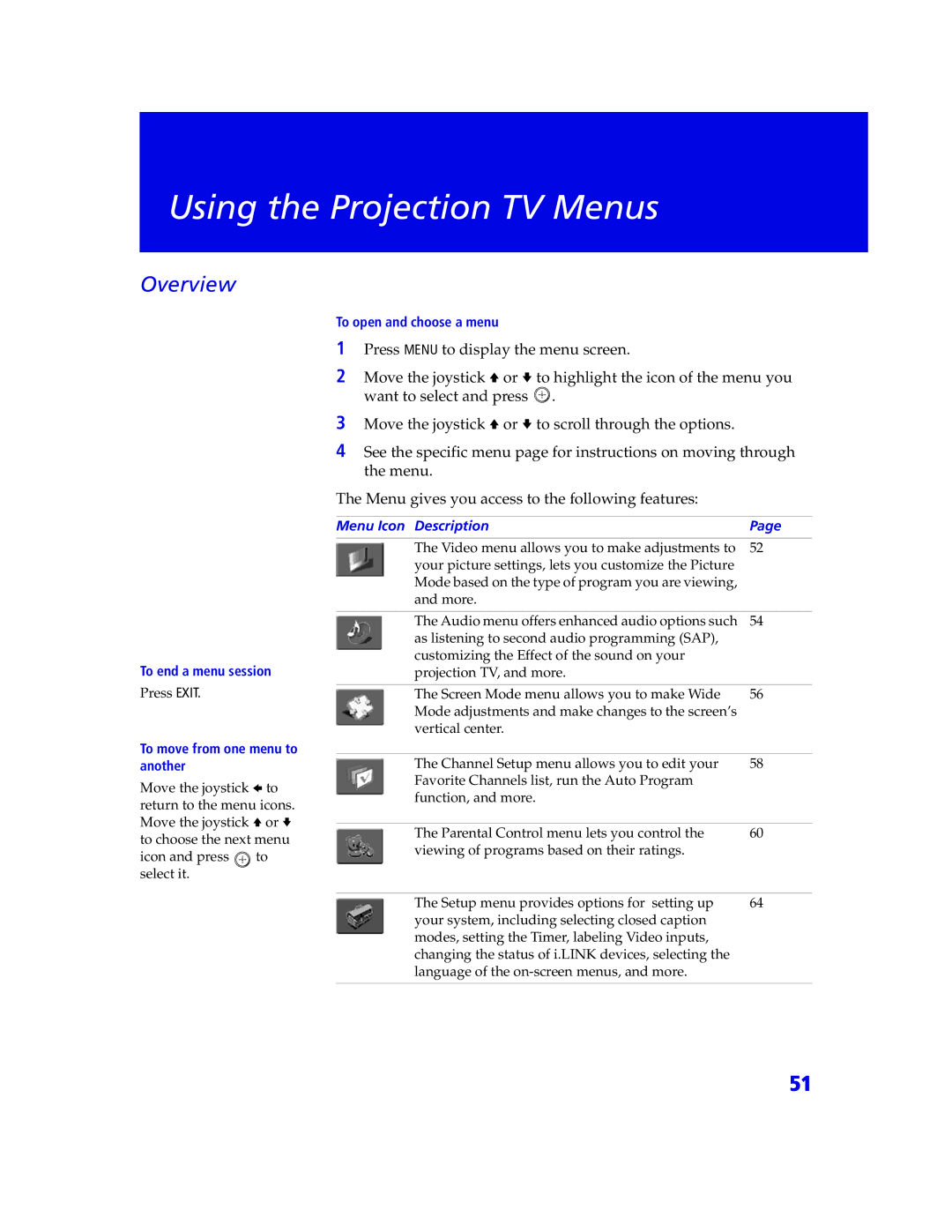 Sony KDP 57XBR2, KDP 65XBR2 instruction manual Using the Projection TV Menus 