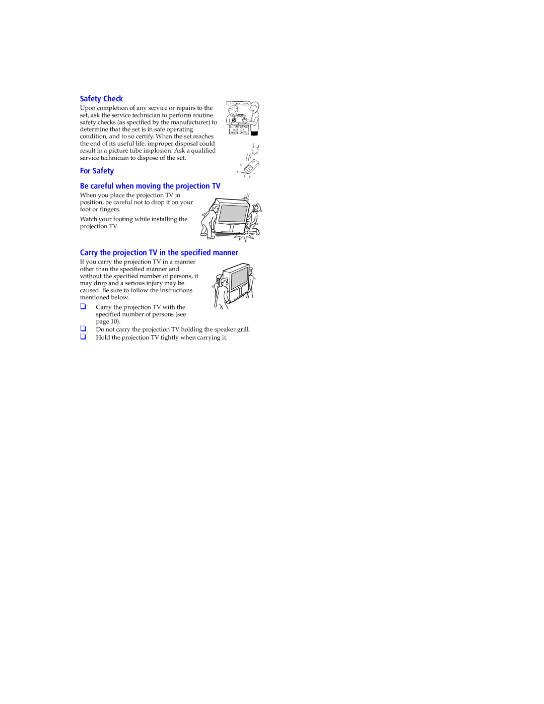 Sony KDP 57XBR2, KDP 65XBR2 instruction manual Safety Check 