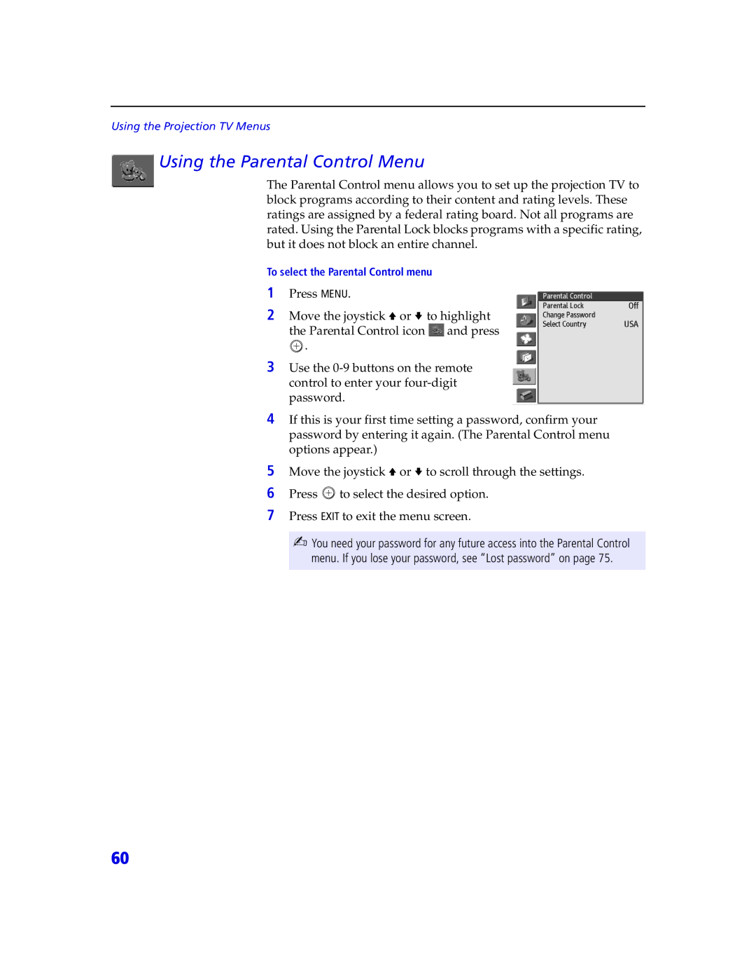 Sony KDP 65XBR2, KDP 57XBR2 instruction manual Using the Parental Control Menu 