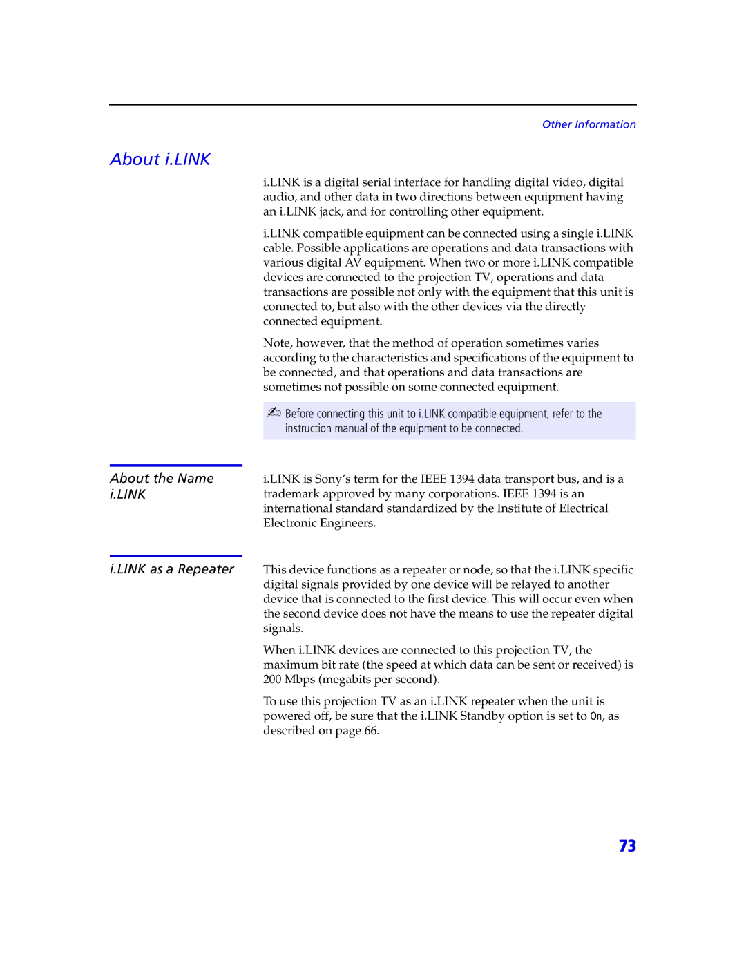 Sony KDP 57XBR2, KDP 65XBR2 instruction manual About i.LINK, About the Name, Link as a Repeater 