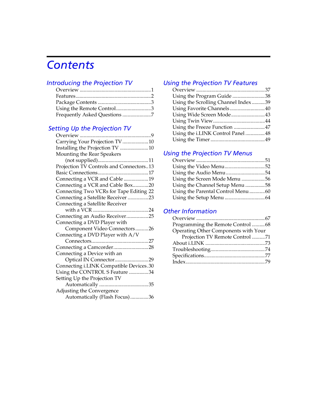 Sony KDP 57XBR2, KDP 65XBR2 instruction manual Contents 