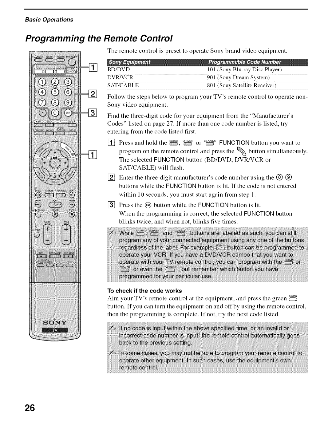 Sony KDS-55A2000, KDS-50A2000, KDS-60A2000 manual Programming the Remote, Control 