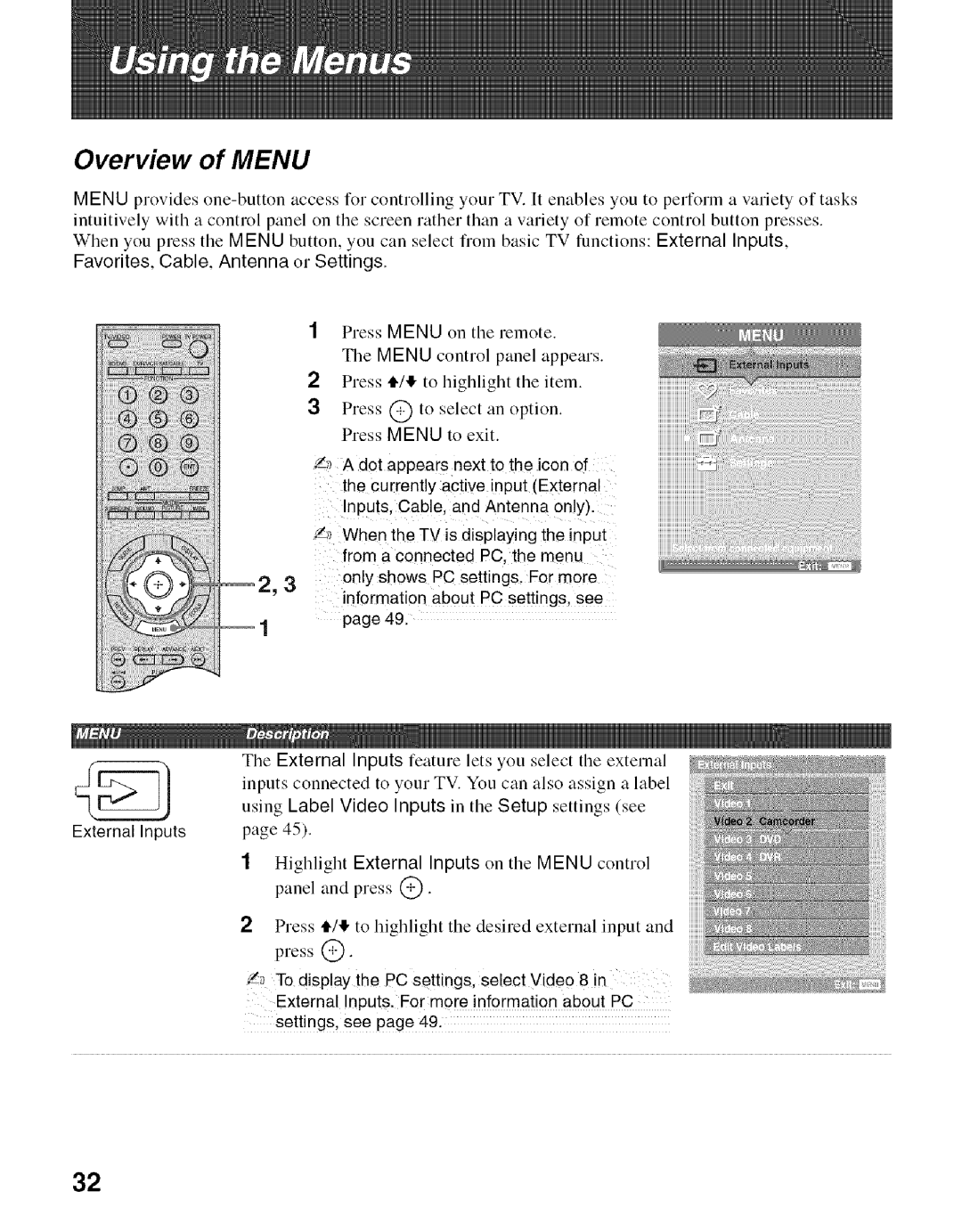 Sony KDS-55A2000, KDS-50A2000, KDS-60A2000 manual Overview of Menu, Inputs 