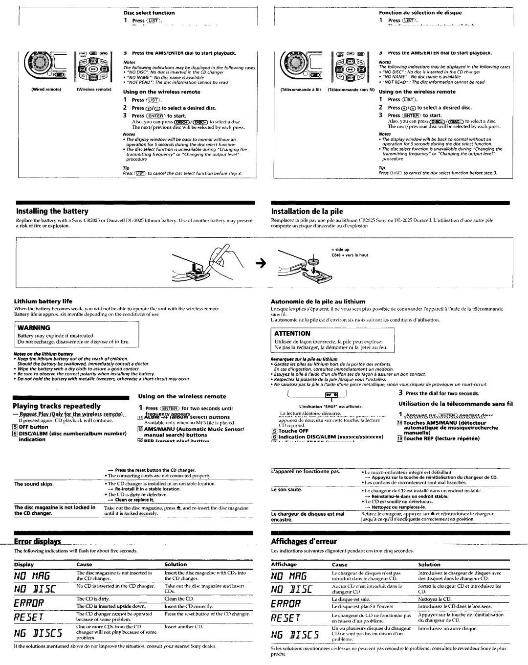 Sony KDX-565MXRF, RM-X83RF operating instructions Installing the battery 