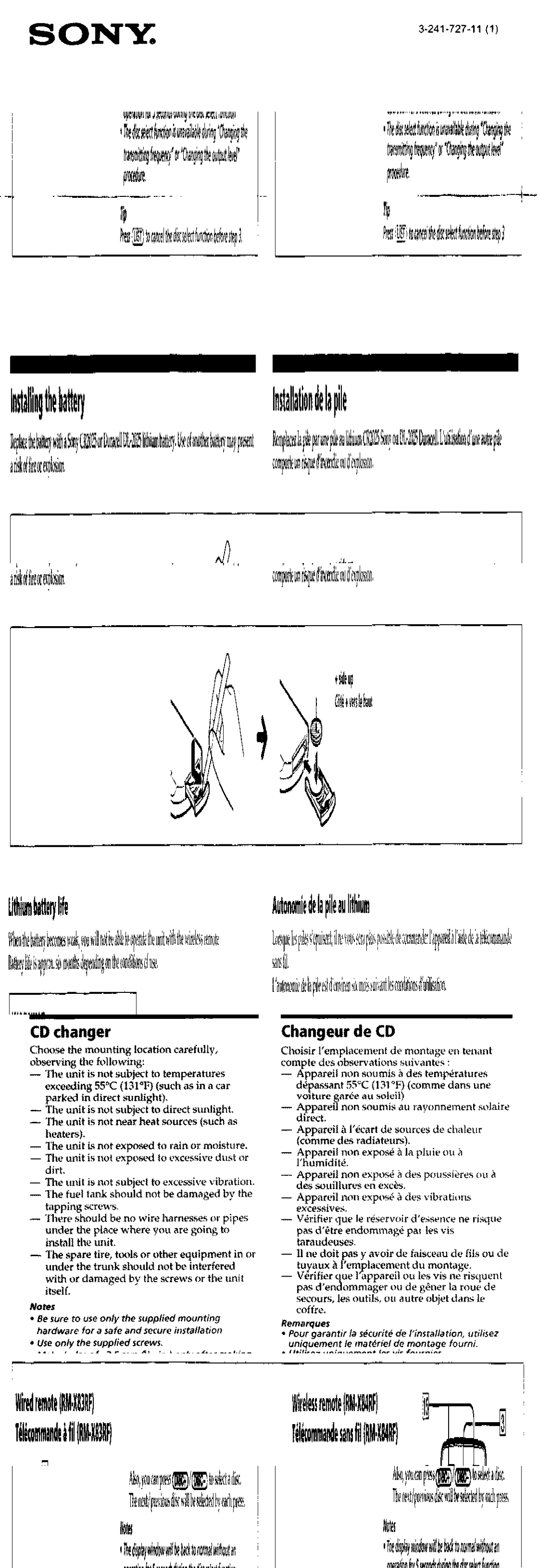 Sony KDX-565MXRF, RM-X83RF operating instructions Installation/Connections Installation/Connexions, TClCcommande a fil 
