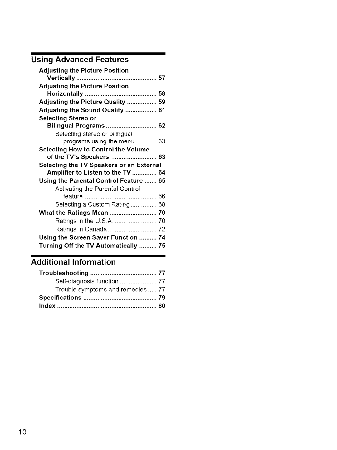 Sony KE-42M1 manual Using Advanced Features, Additional Information 