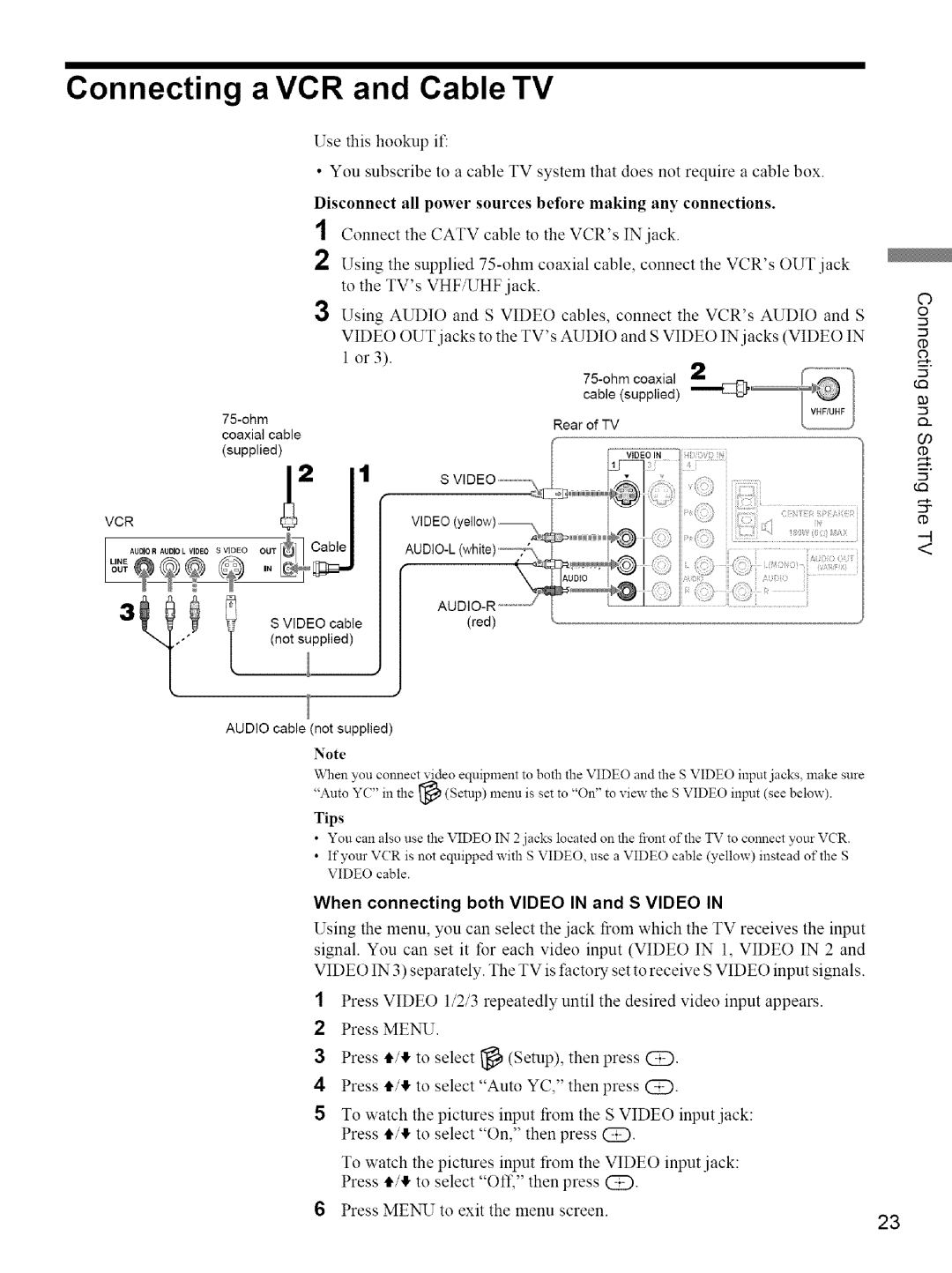 Sony KE-42M1 manual Connecting a VCR and Cable TV, Vcr 