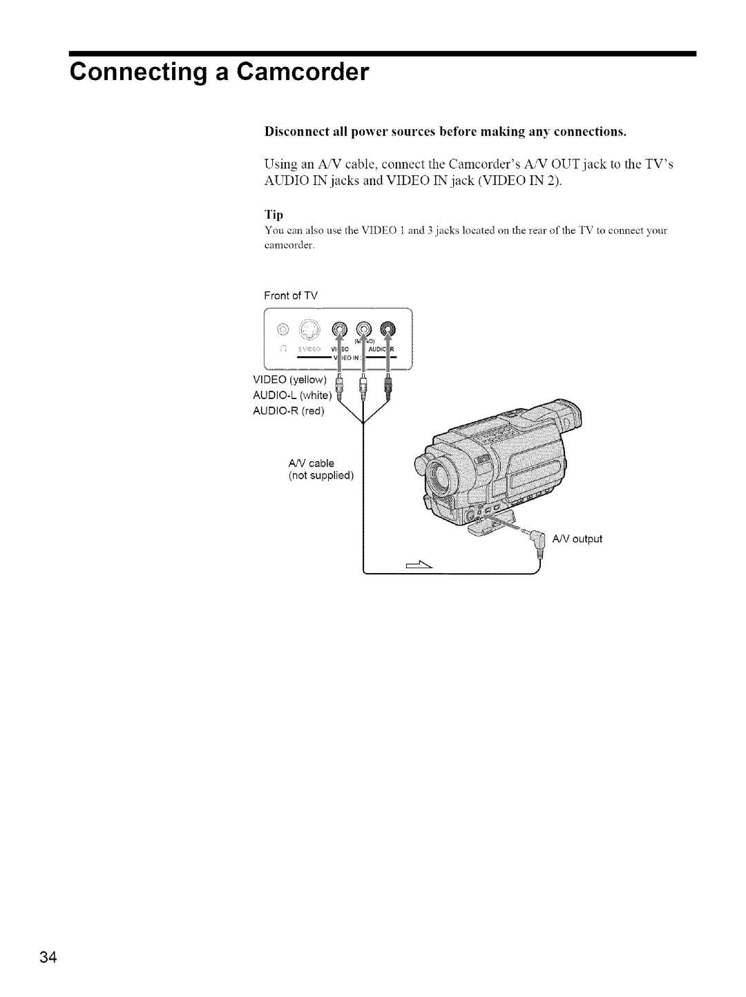 Sony KE-42M1 manual Connecting a Camcorder 