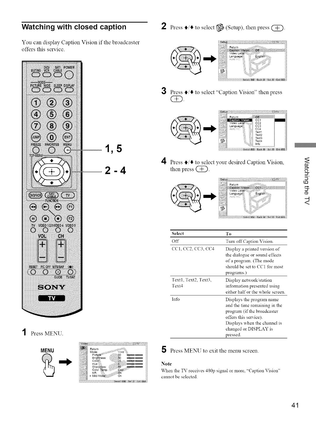 Sony KE-42M1 manual Watching with closed caption, Offers this service, Press tt/ to select Setup, then press @ 