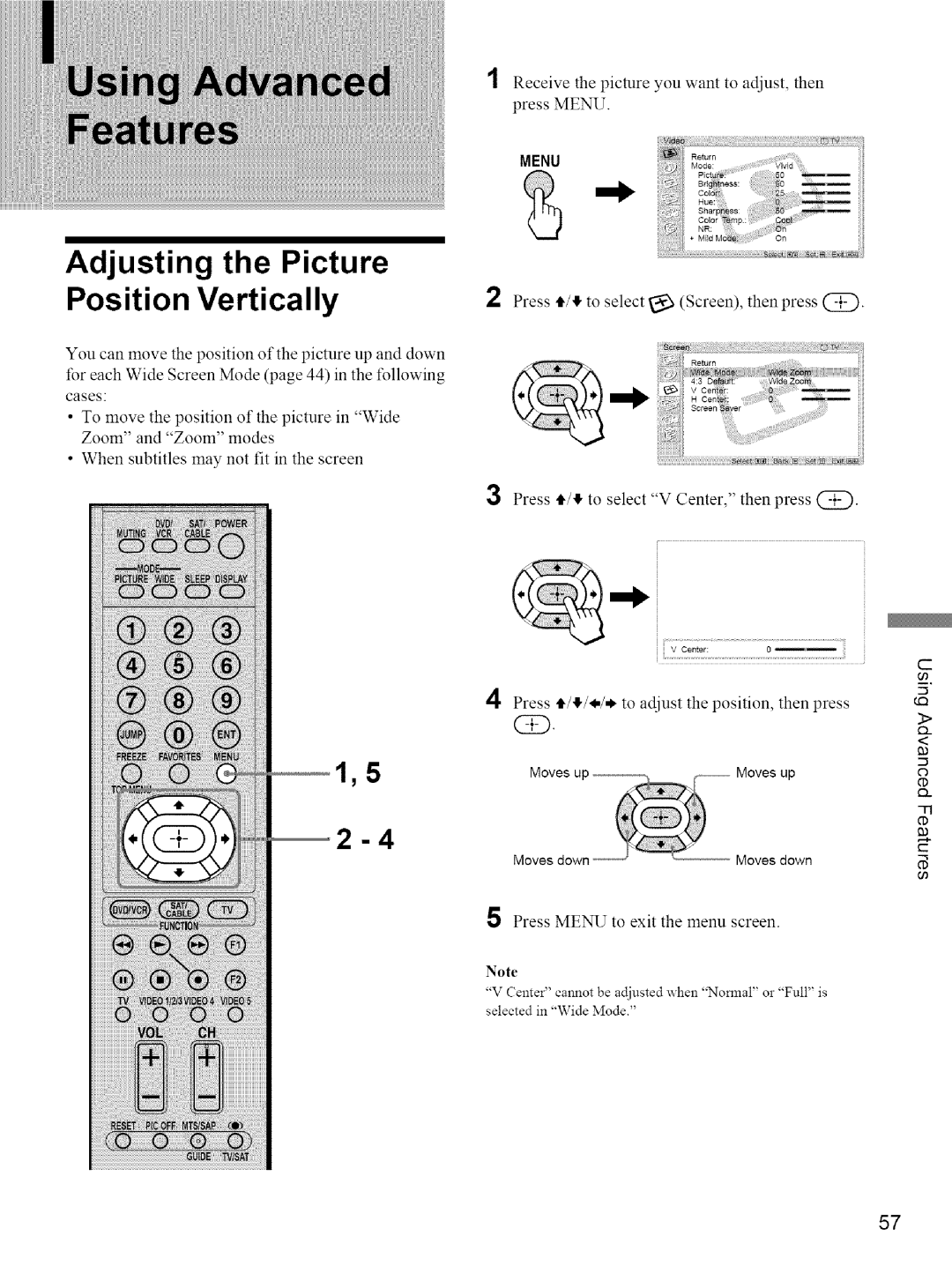 Sony KE-42M1 manual Adjusting the Picture Position Vertically 