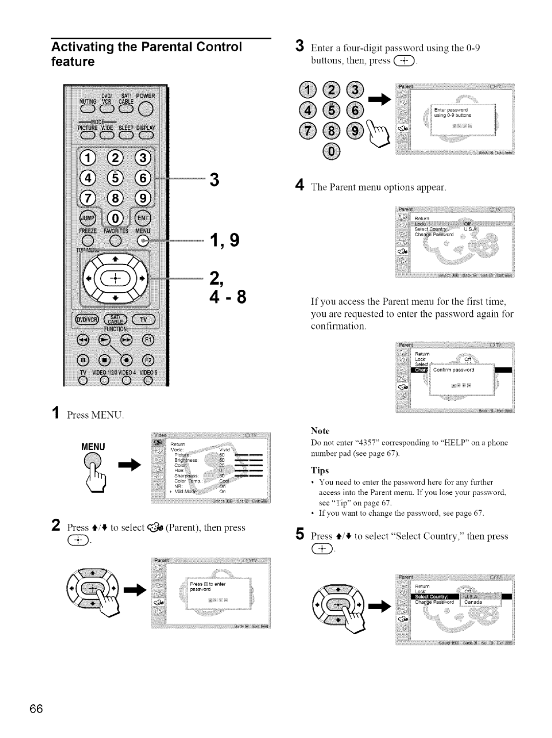 Sony KE-42M1 manual Press /II, to select @, Parent, then press, Press 4,/11,to select Select Country, then press 