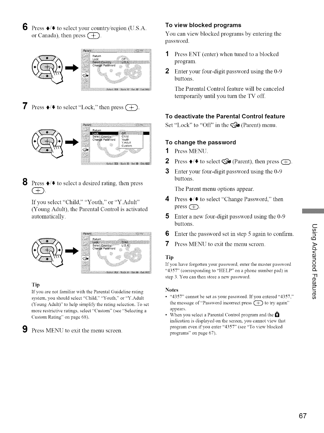 Sony KE-42M1 manual To deactivate the Parental Control feature, Set Lock to Off in the Parent menu 