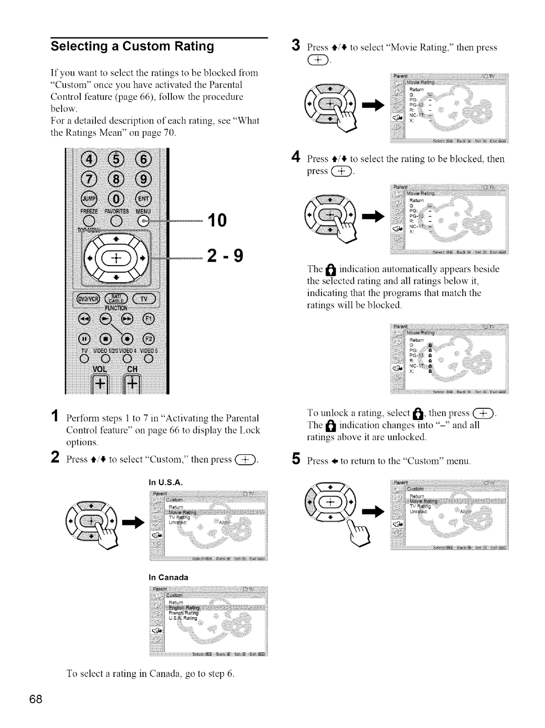 Sony KE-42M1 manual 2o,,o, Selecting a Custom Rating 