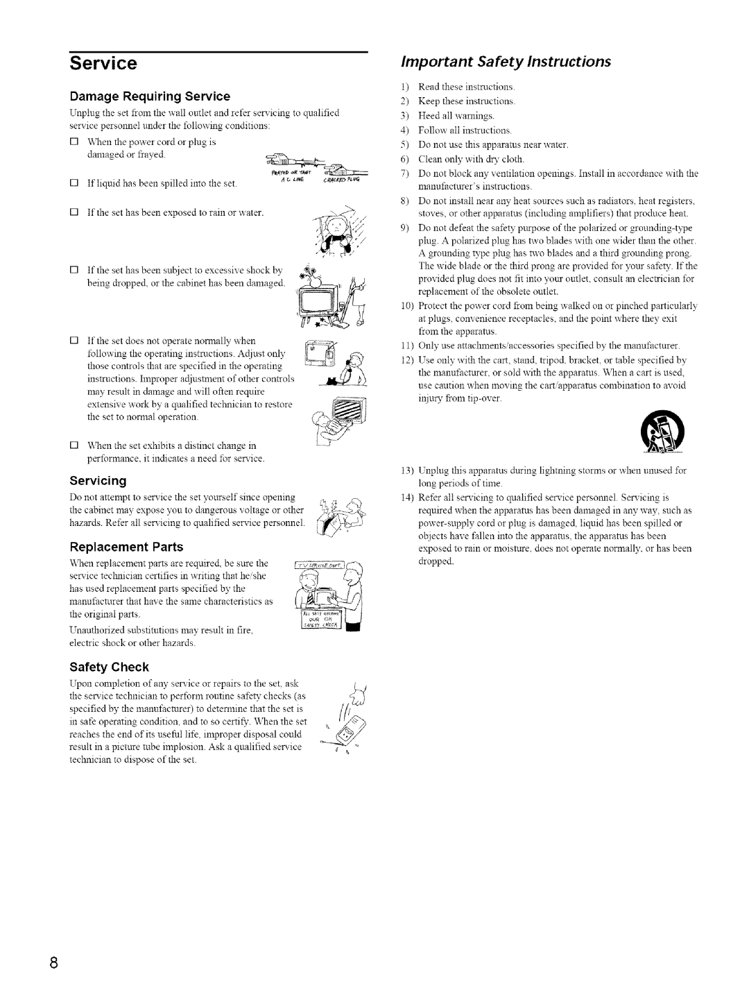 Sony KE-42M1 manual Service, Servicing, Replacement Parts, Safety Check 