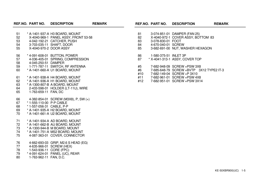 Sony KE-50XBR900 service manual Damper FAN 