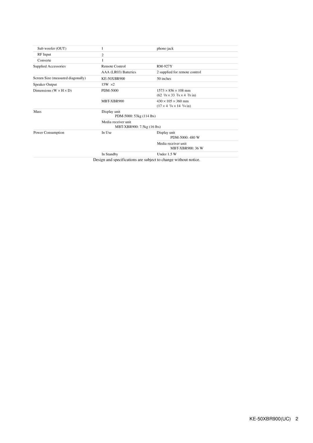 Sony service manual KE-50XBR900UC 