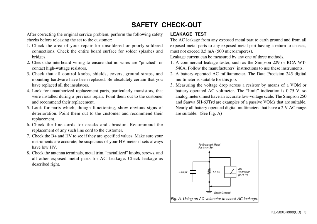 Sony KE-50XBR900 service manual Safety CHECK-OUT 