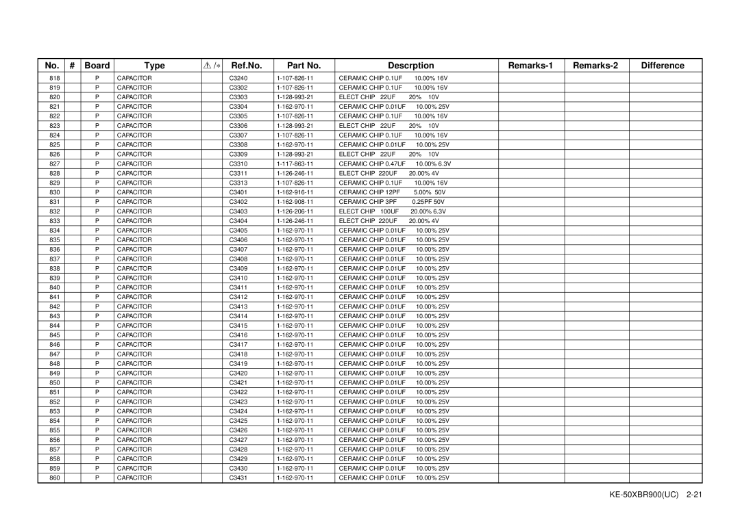 Sony KE-50XBR900 service manual Elect Chip 220UF 