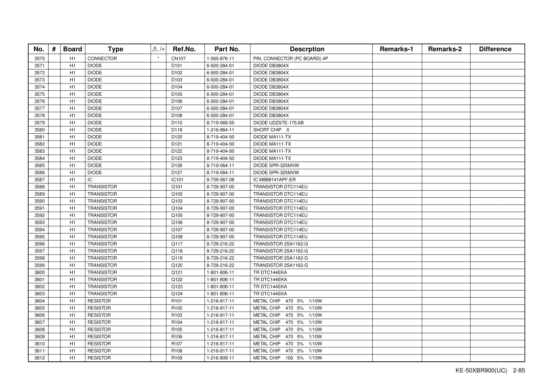 Sony KE-50XBR900 service manual Diode DB3804X 