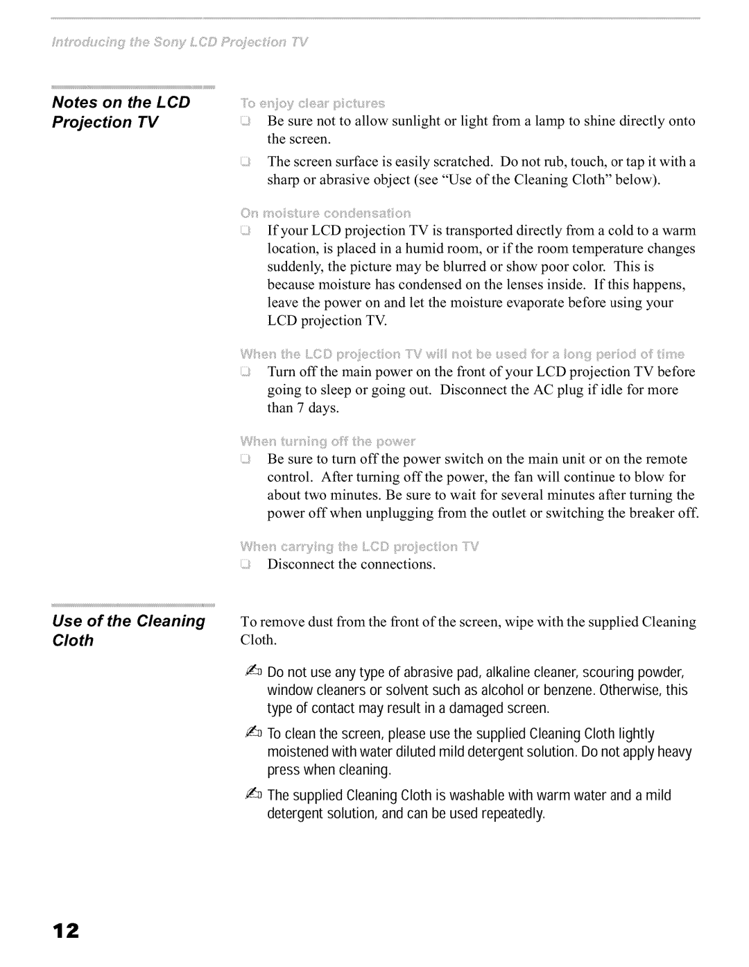 Sony KFO42WE610, KFO60WE610, KFO50WE610 operating instructions Projection TV, Wha, Use of the Cleaning Cloth 