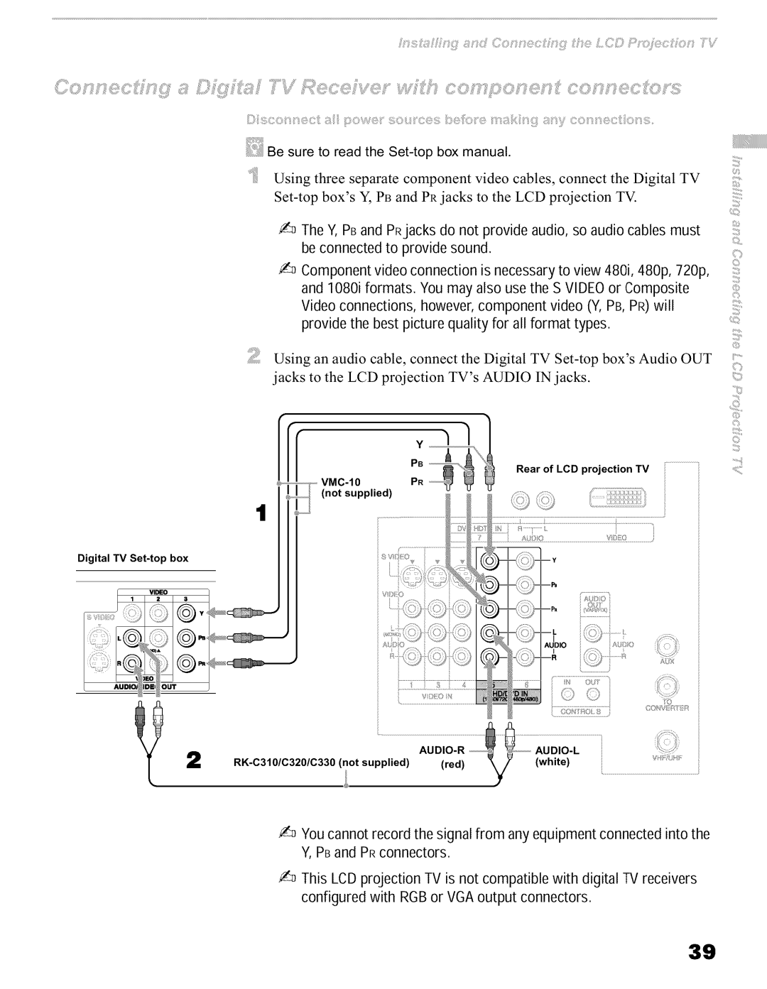 Sony KFO42WE610 Be sure to read the Set-top box manual, 1080i formats. You may also use the S VIDEOor Composite, Ii¸ 