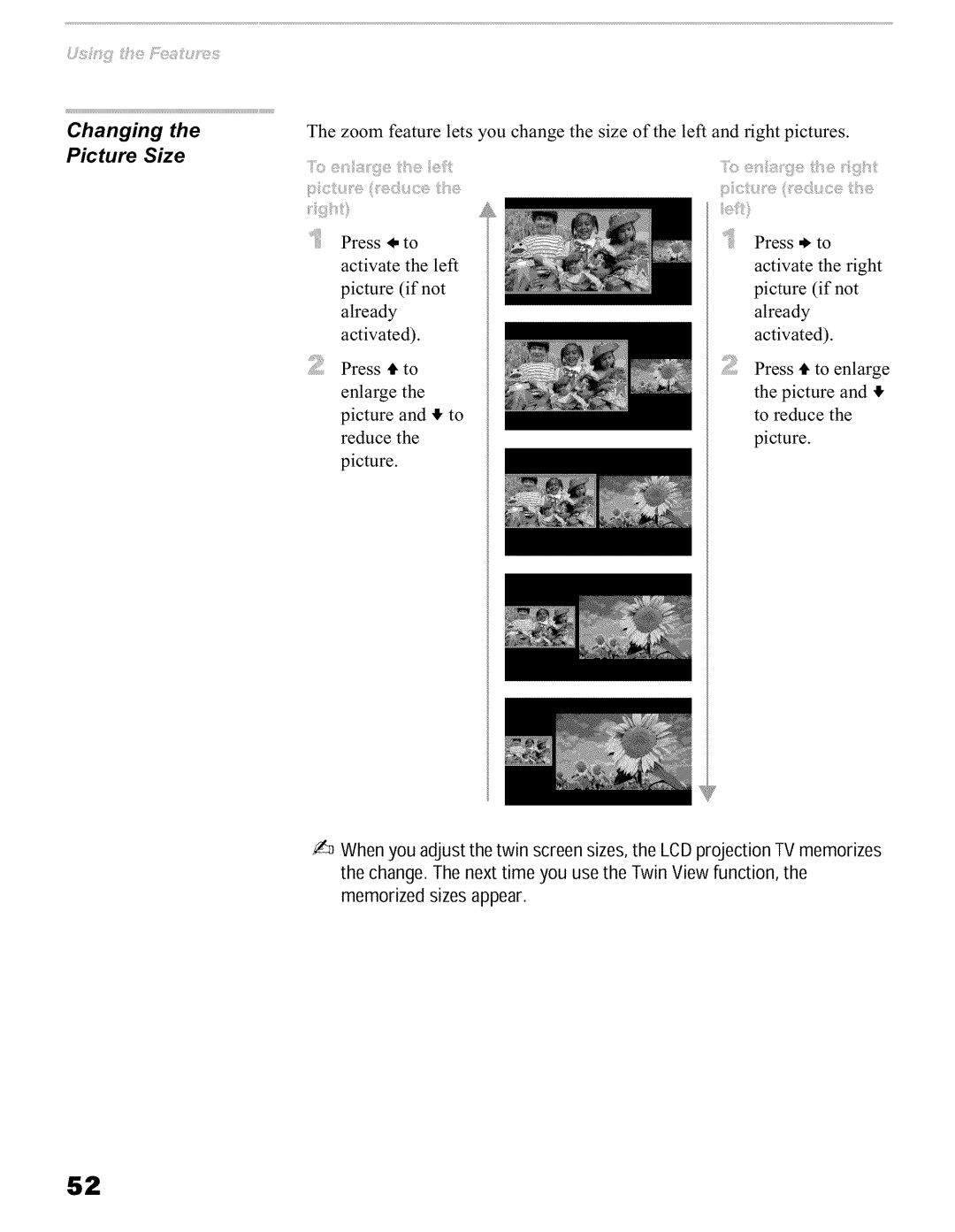 Sony KFO60WE610, KFO42WE610, KFO50WE610 operating instructions Picture Size 