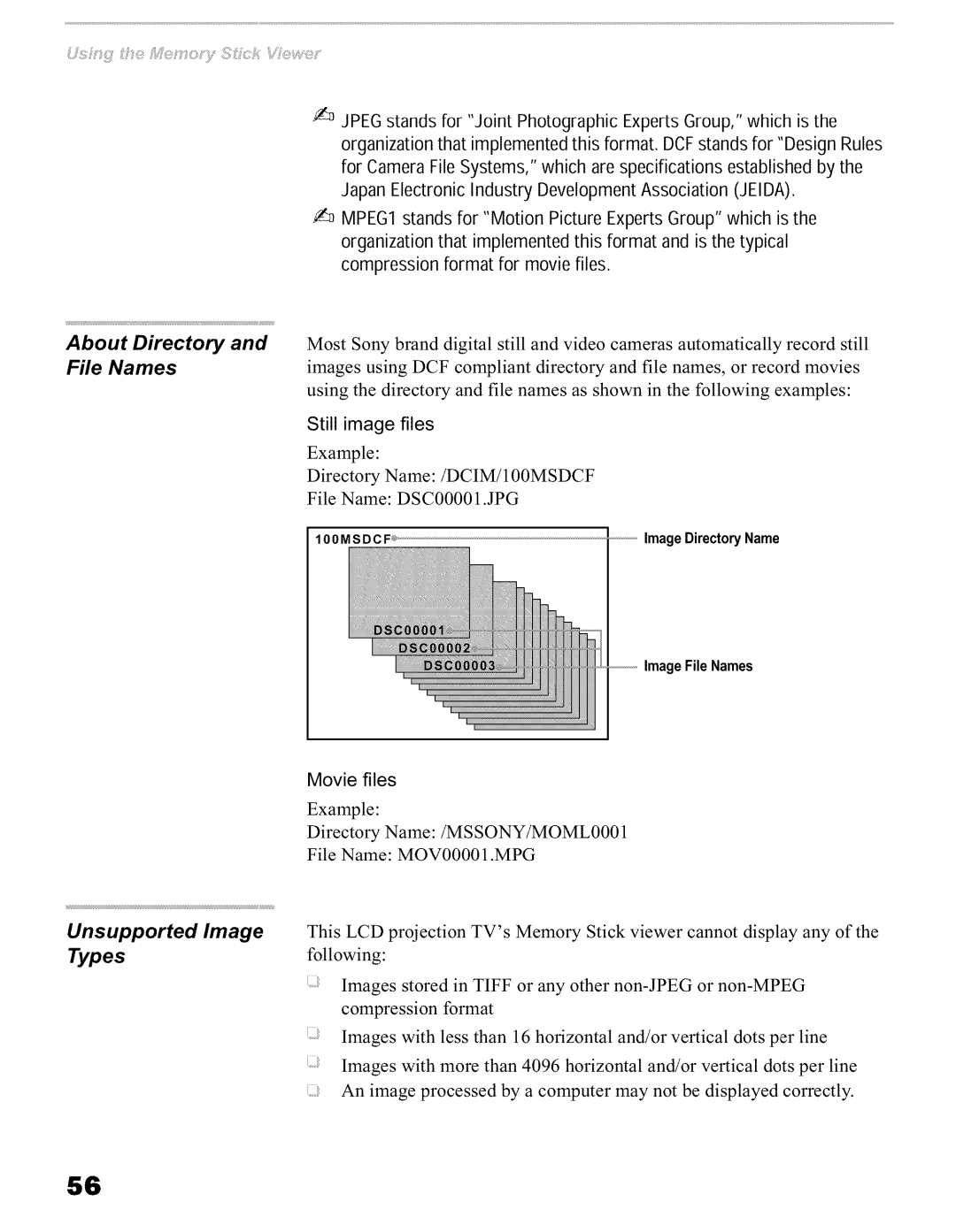 Sony KFO50WE610, KFO42WE610, KFO60WE610 operating instructions Movie files, Still image files 