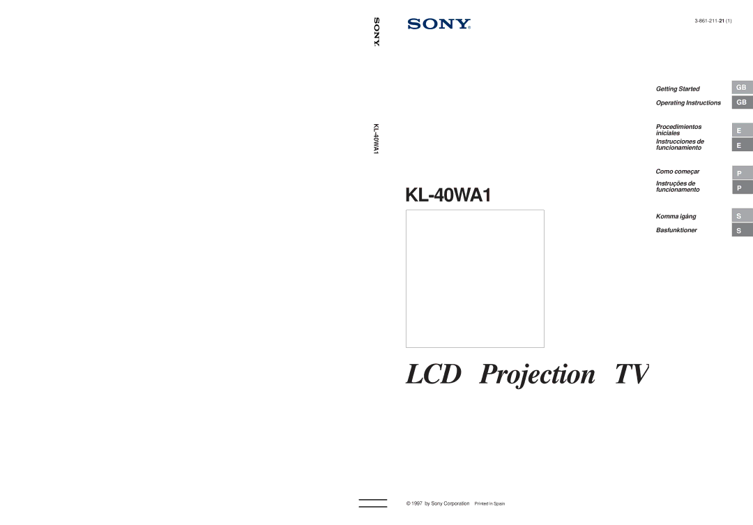 Sony KL-40WA1 operating instructions LCD Projection TV 