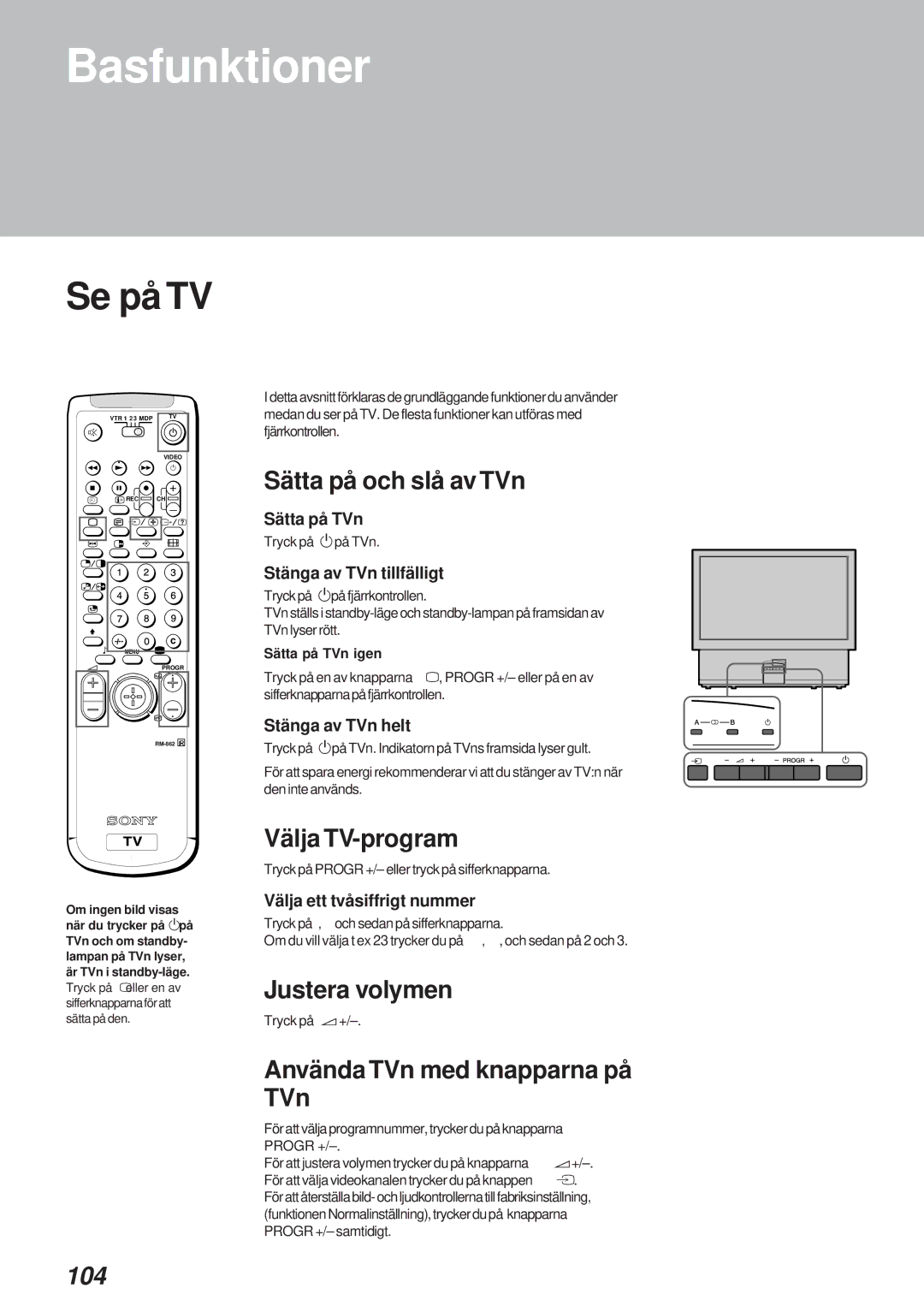 Sony KL-40WA1 operating instructions Se på TV, 104 