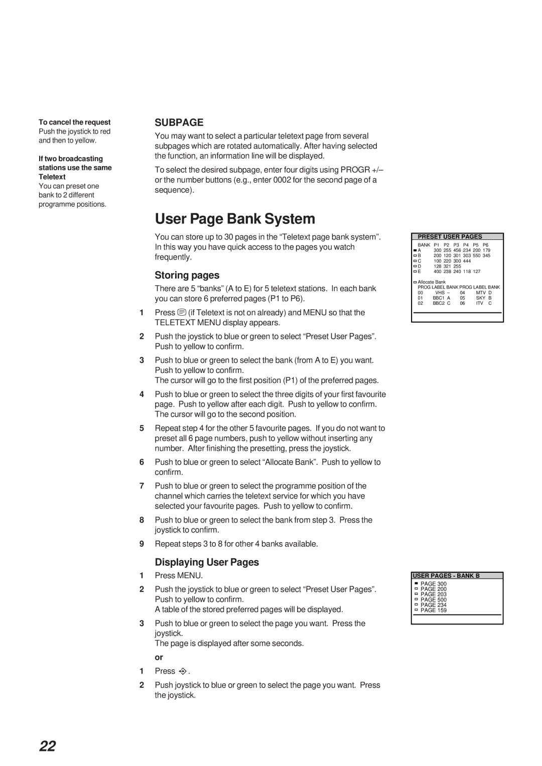 Sony KL-40WA1 operating instructions User Page Bank System, Storing pages, Displaying User Pages, To cancel the request 