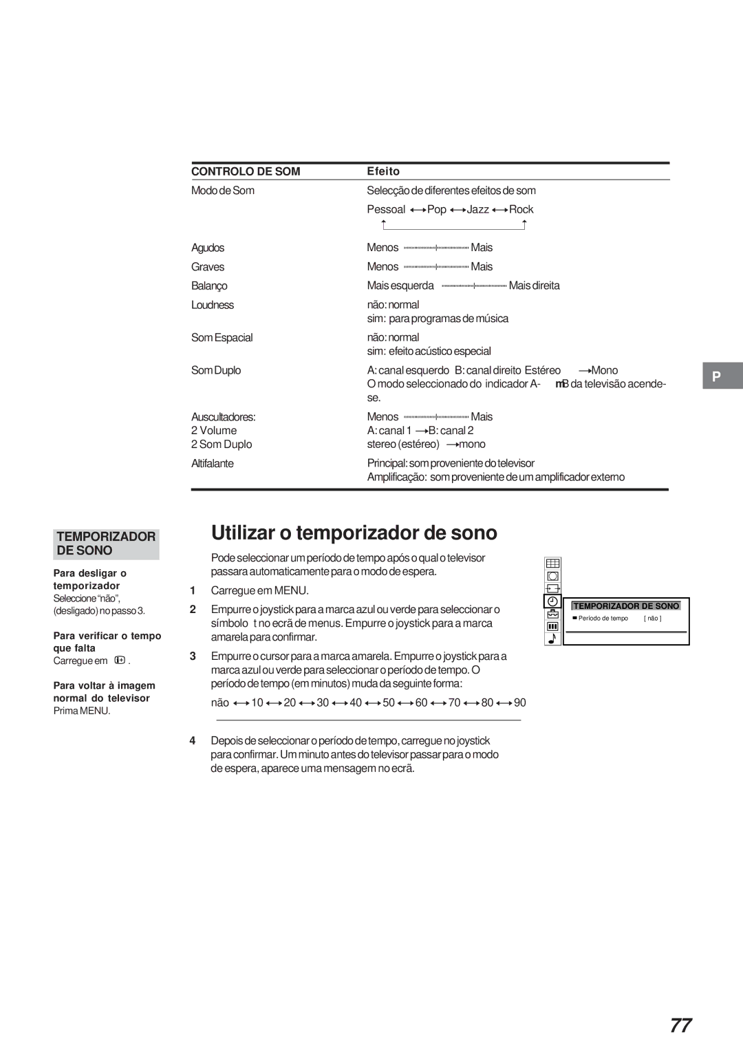 Sony KL-40WA1 operating instructions Utilizar o temporizador de sono, Modo de Som, MB da televisão acende 