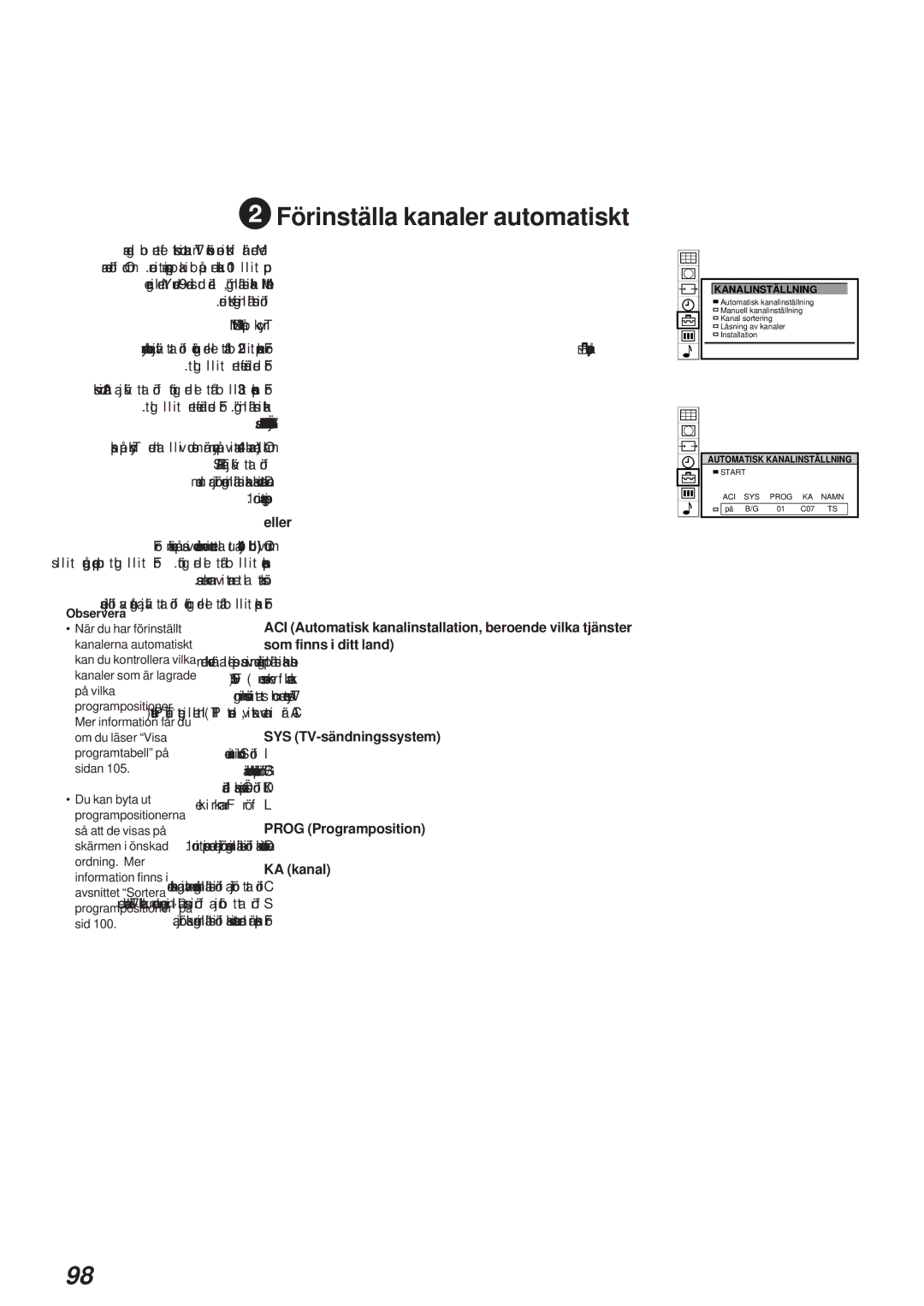 Sony KL-40WA1 operating instructions 2Förinställa kanaler automatiskt 