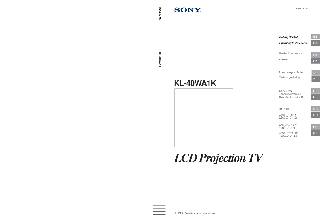 Sony KL-40WA1K operating instructions LCD Projection TV 