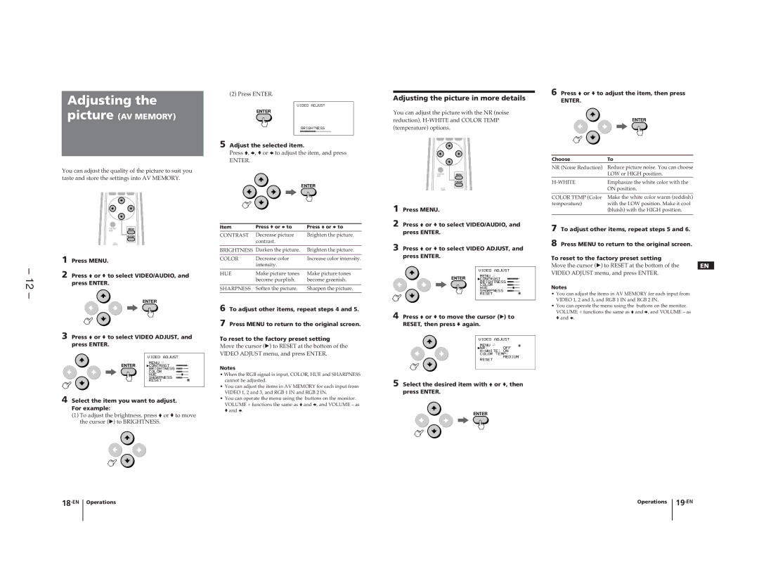 Sony KL-W9000 service manual Adjusting the picture in more details 