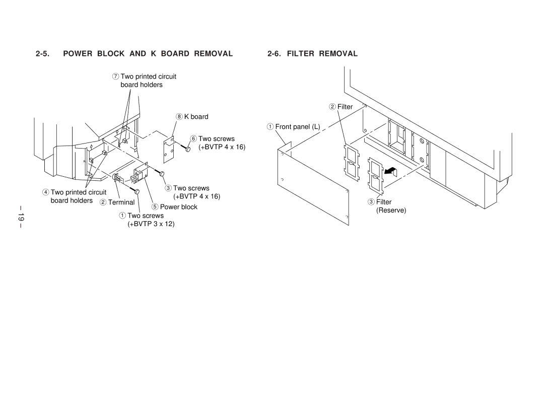 Sony KL-W9000 service manual Power Block and K Board Removal Filter Removal 