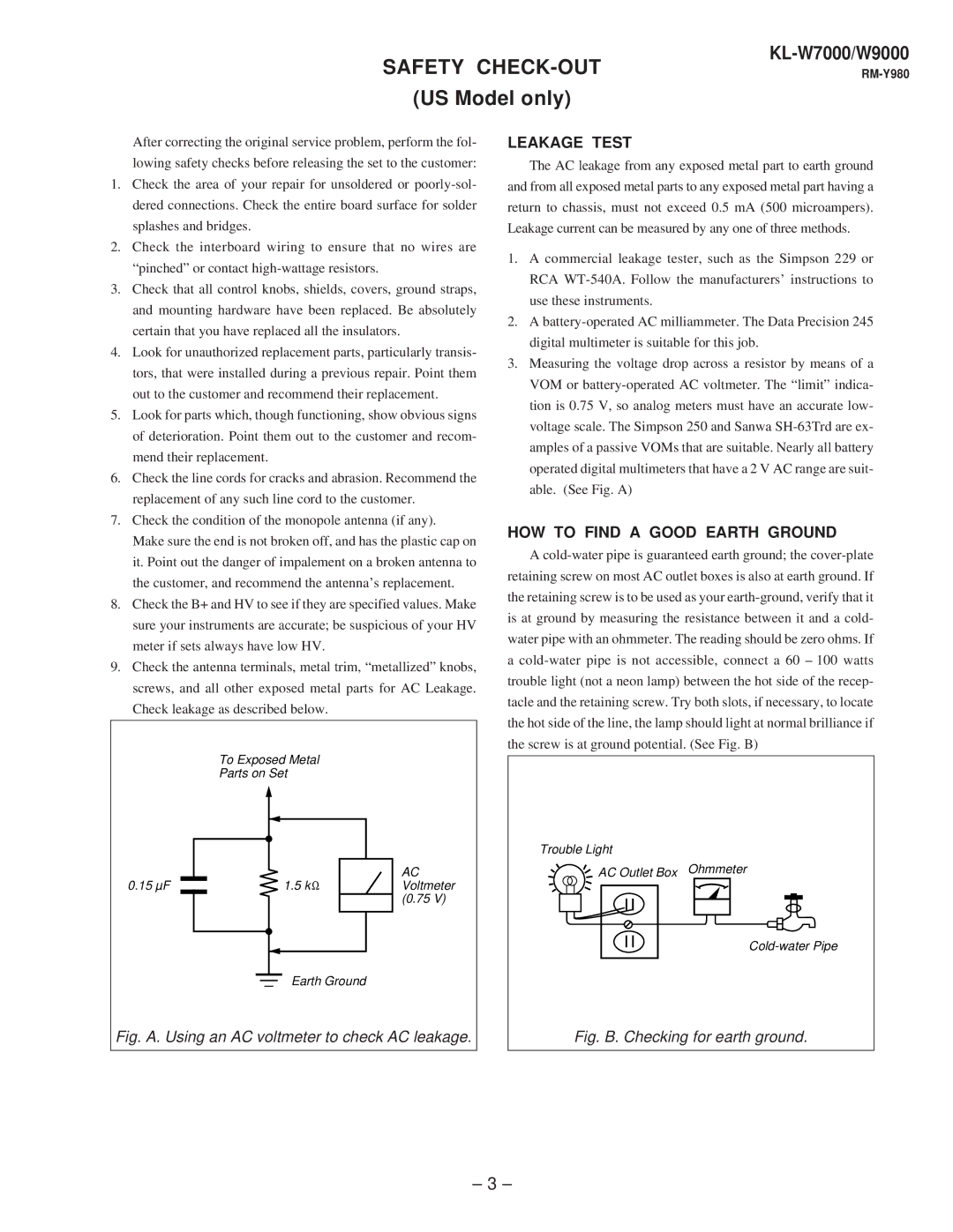 Sony KL-W9000 service manual Safety CHECK-OUT 