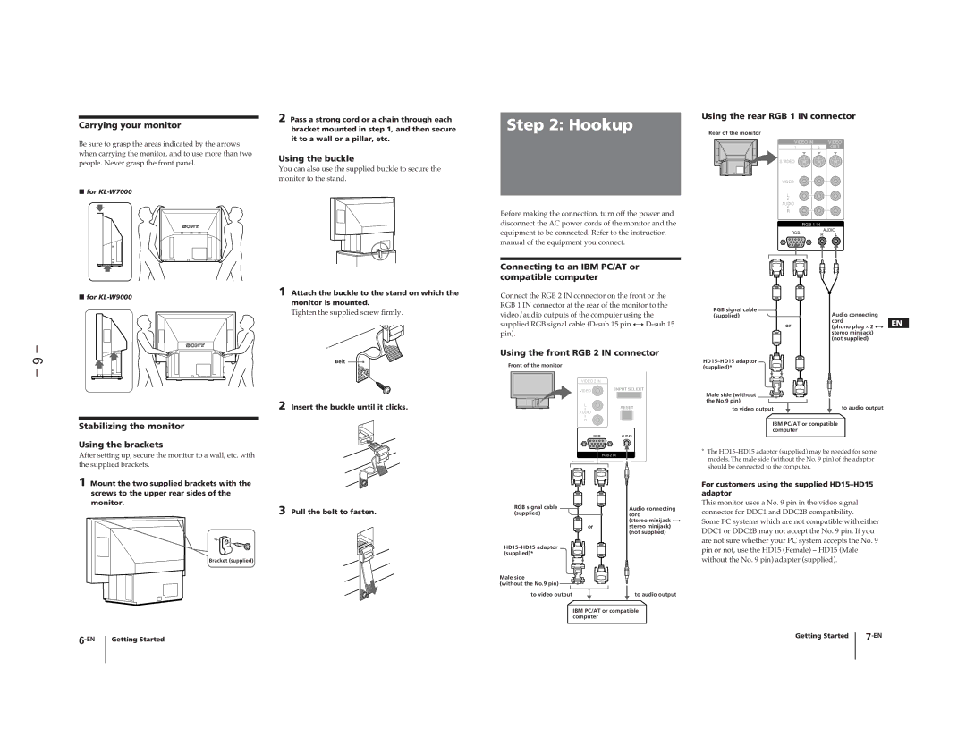 Sony KL-W9000 service manual Hookup 