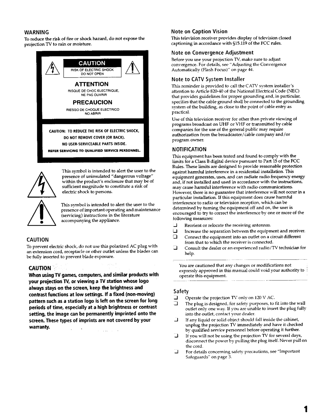 Sony KP- 57WV600, KP- 57WV700, KP- 65WV700, KP- 65WV600 operating instructions Precaucion 