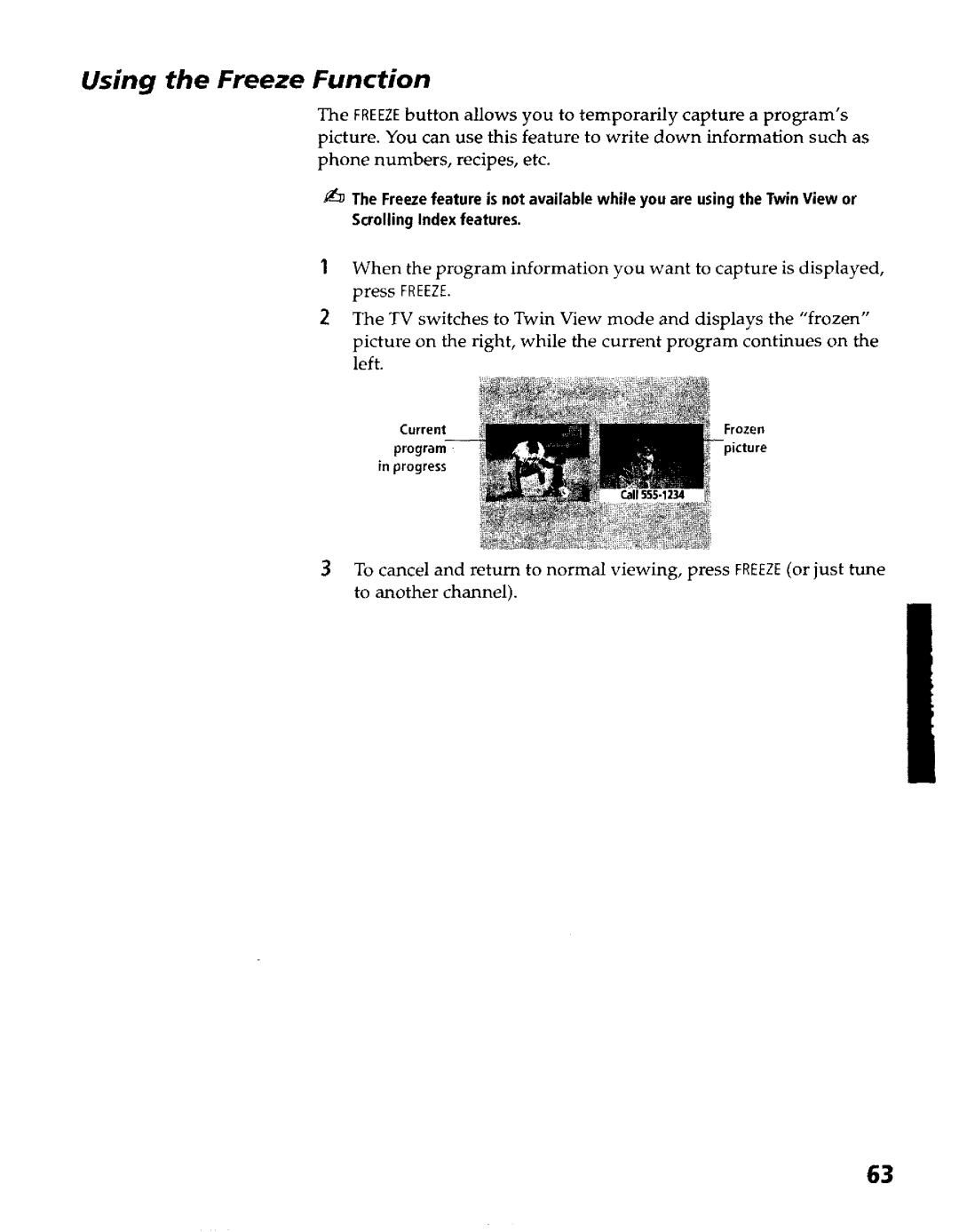 Sony KP- 57WV700, KP- 65WV700, KP- 57WV600, KP- 65WV600 operating instructions Using the Freeze Function 