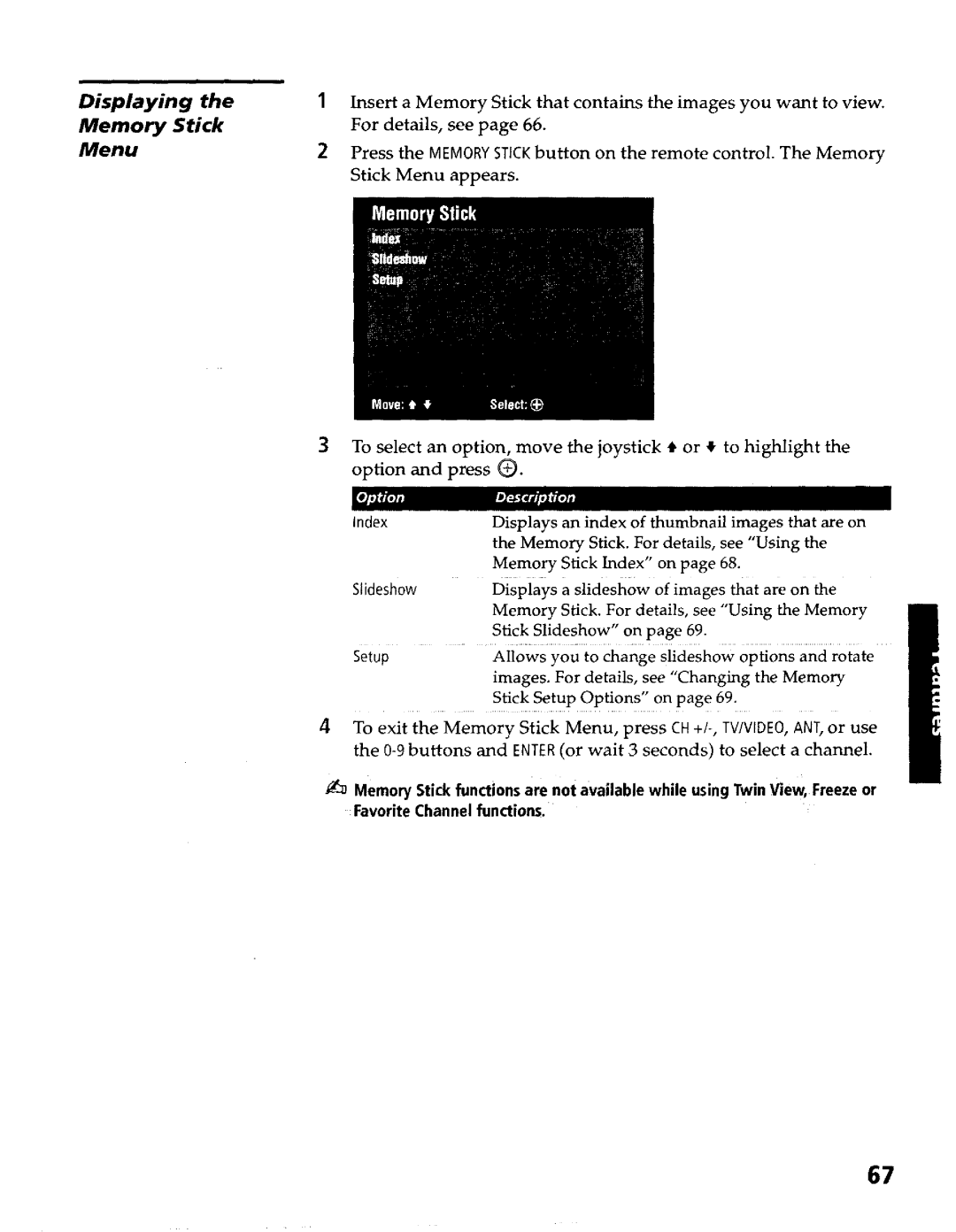 Sony KP- 57WV700, KP- 65WV700, KP- 57WV600, KP- 65WV600 operating instructions Displaying Memory Stick Menu, FgtqTJ ,3 