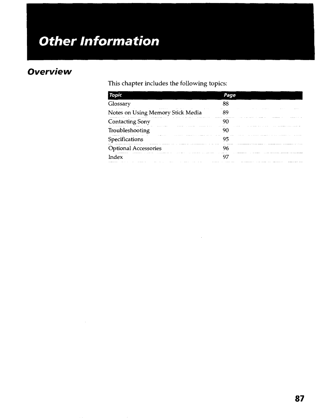 Sony KP- 57WV700, KP- 65WV700, KP- 57WV600, KP- 65WV600 Overview, This Chapter Includes Following Topics 