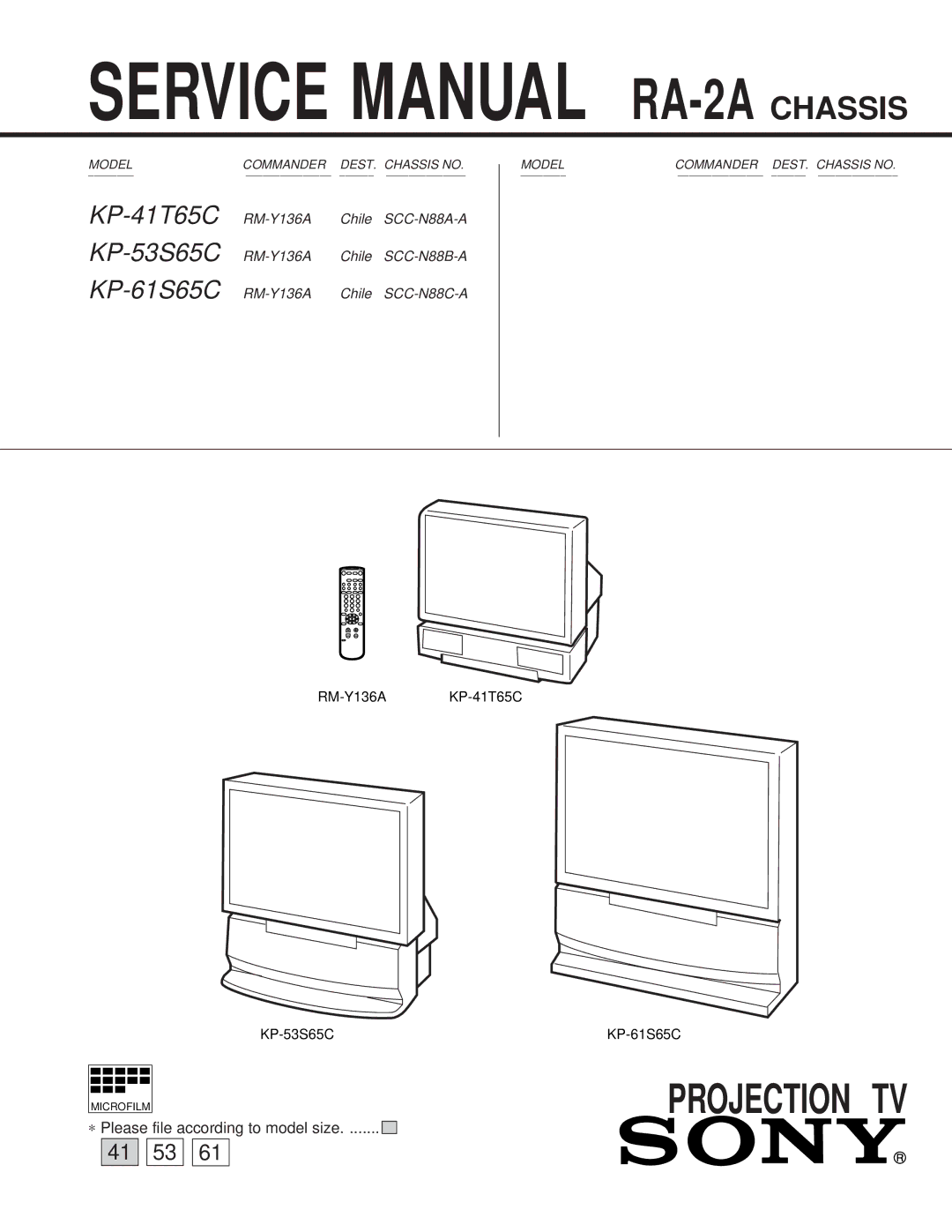 Sony KP-41T65C service manual Projection TV 