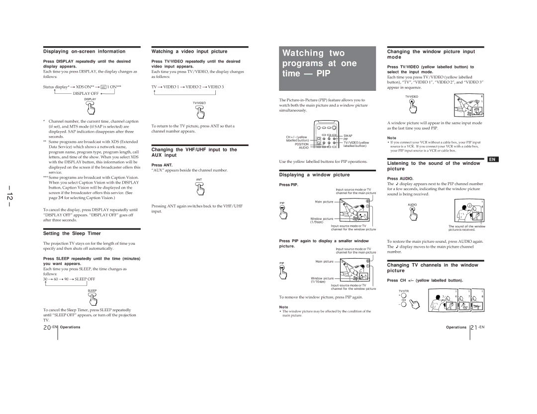 Sony KP-41T65C service manual Watching two programs at one time PIP 